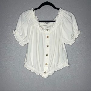 H&M crème button ruffle blouse top- M